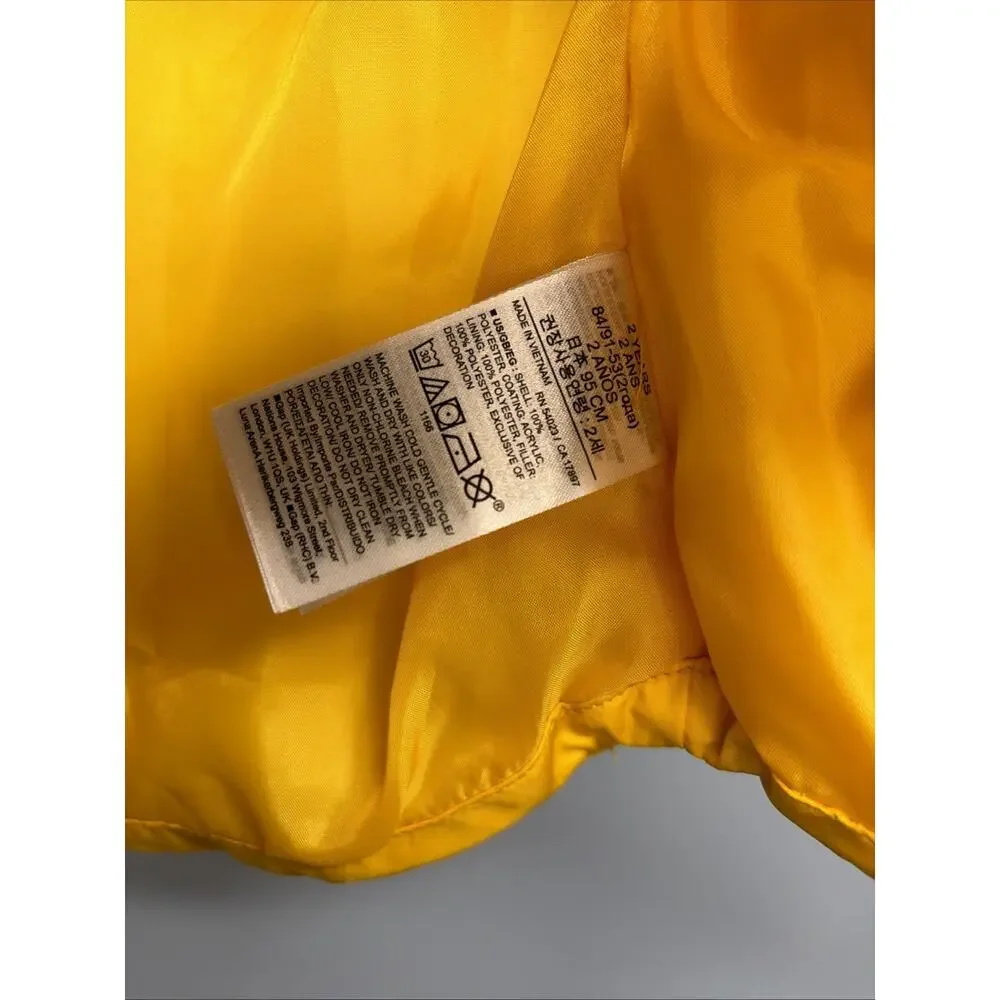 GAP Kids Puffer Vest Yellow Mustard Lightweight Quilted Zip Sleeveless Winter 2T